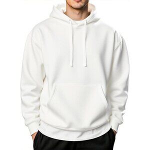 Coofandy Men White Pullover Long Sleeve Drawstring Gym Hoodies Sweatshirt